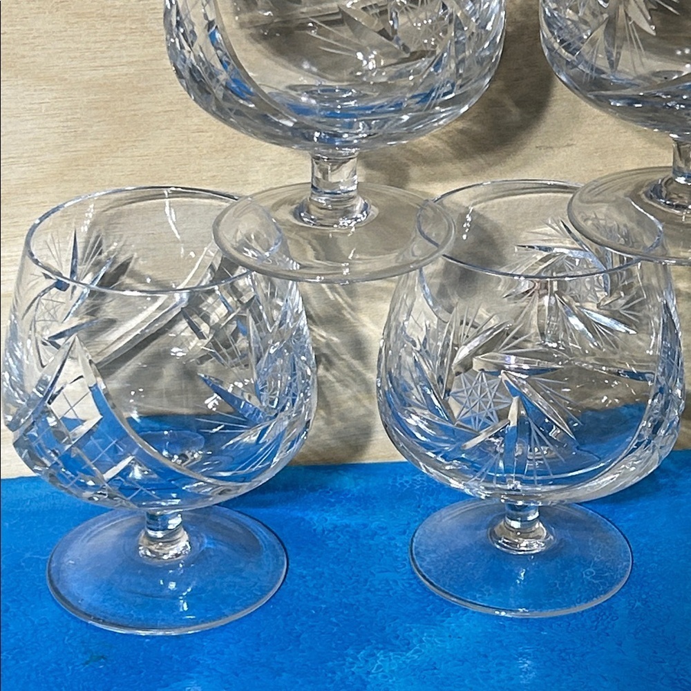 Pinwheel Crystal Brandy Sniffers Set Of 6 Fine Cut Elegant Barware Bar